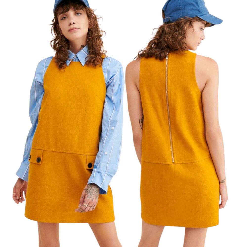 NWT Maeve Anthropologie Mini Shift Dress Mustard Gold Textured Cotton Blend Sz 6